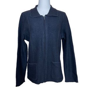 Croft & Barrow 100% Wool Full Zip Jacket Women M Charcoal Gray Pockets Collared